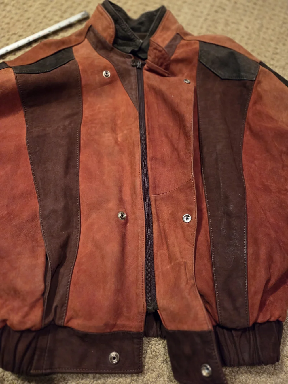 Unisex Vintage/Retro multicolor Suede Bomber Jacket with batwing sleeves